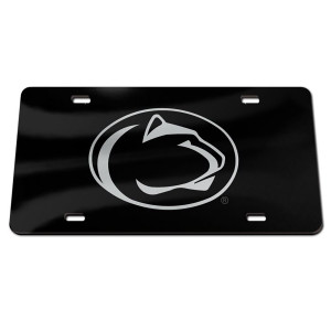 black acrylic license plate with mirrored Penn State Athletic Logo